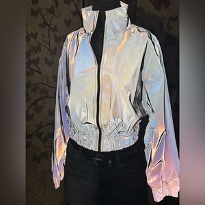 True Religion Iridescent Reflective Bomber Jacket